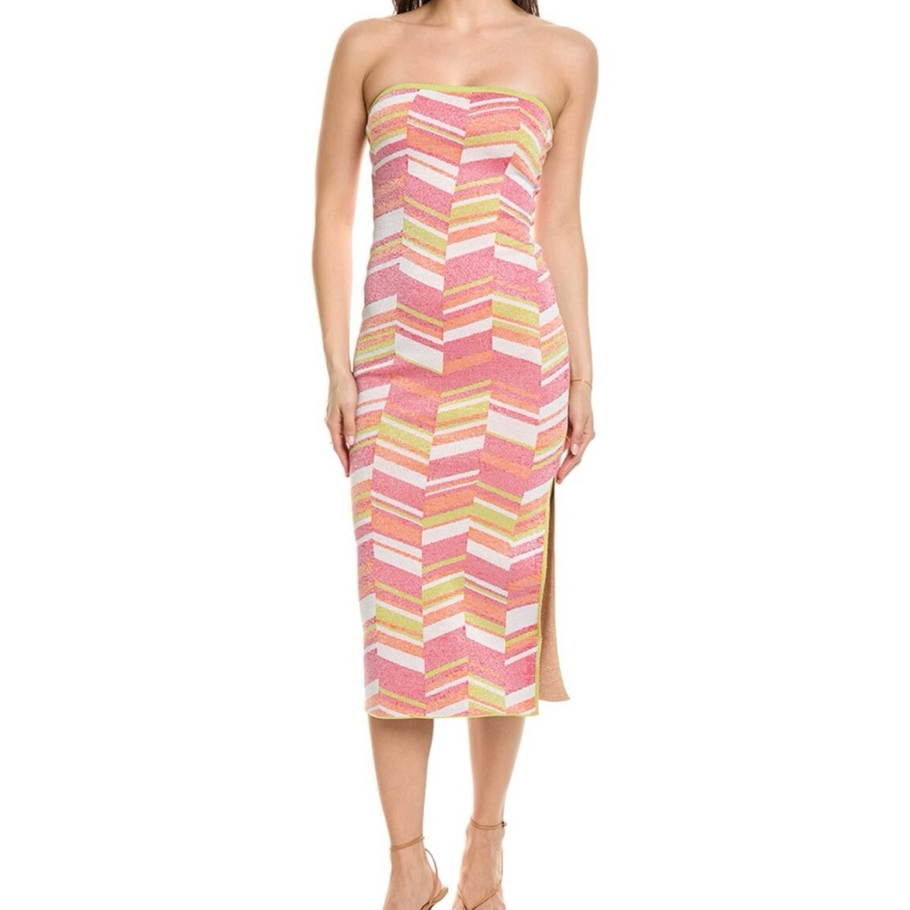 Milly strapless Pink and Yellow Chevron Dress